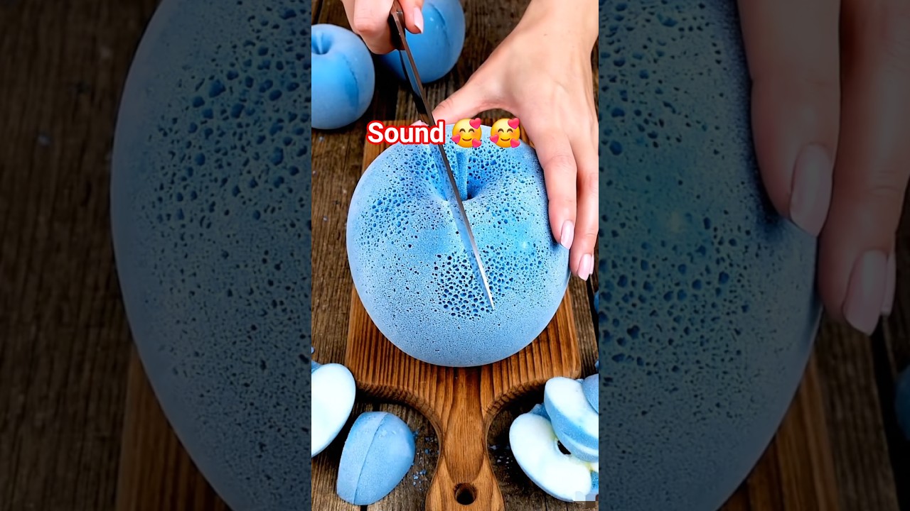 Cutting Ice Blue Apple 🍏 ASMR | Sponge Texture Slice #asmr #satisfying #fruit #ai