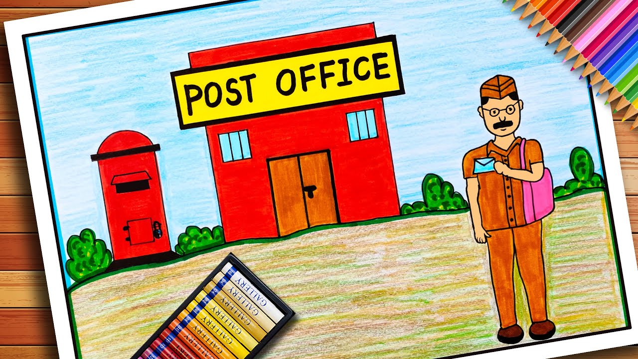 World Post Day Drawing | Postman Drawing Easy | Post Office Drawing | Post Box Drawing | Post Day