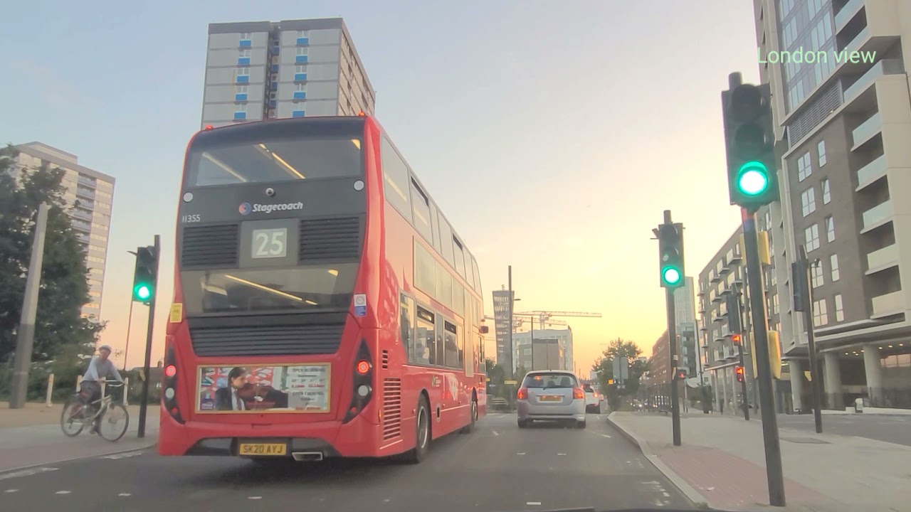 evening drive from Stratford to Bow Church London, England|