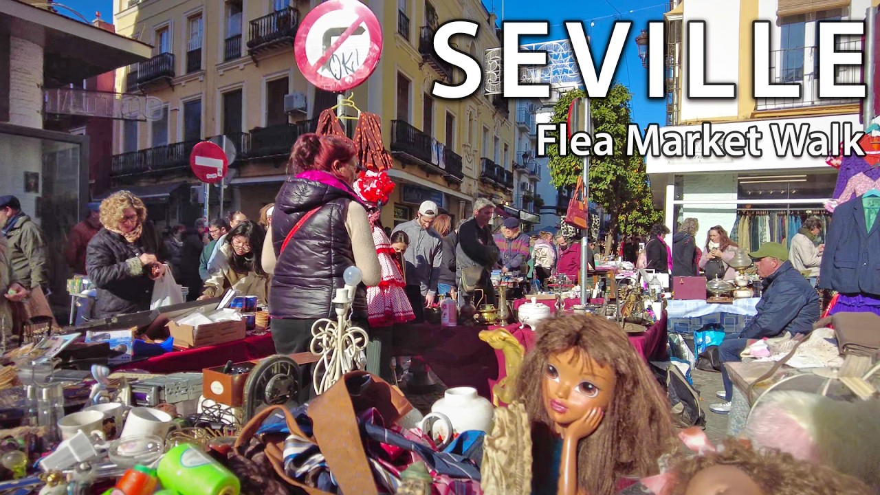 📻🔑Seville's Flea Market in Feria &  Encarnación Christmas Market 🎡 4K Virtual Walking Tour Spain