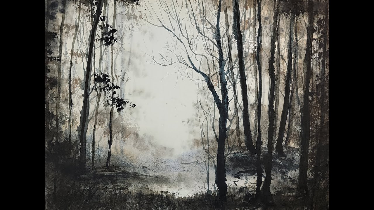 614) Tonalist Fast and Loose Watercolor Landscape Painting: Exploring Light Shining through Trees