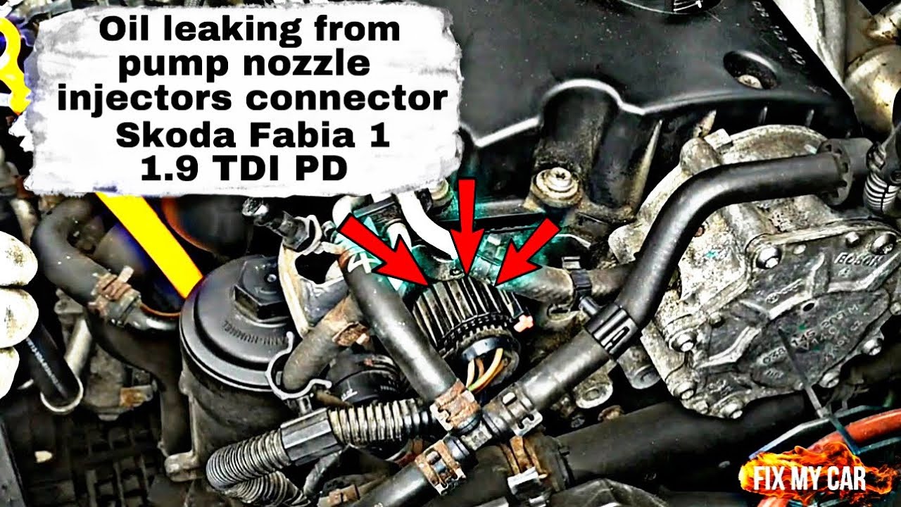 Oil leaking from pump nozzle injectors connector Skoda Fabia 1 1.9 TDI PD