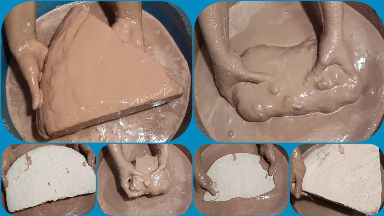 Soft Dusty Powdery Red❤️Dirt White🤍Cement Slabs Dipp.+Crumbling in💦&Paste Mixing/Playing ASMR #1208