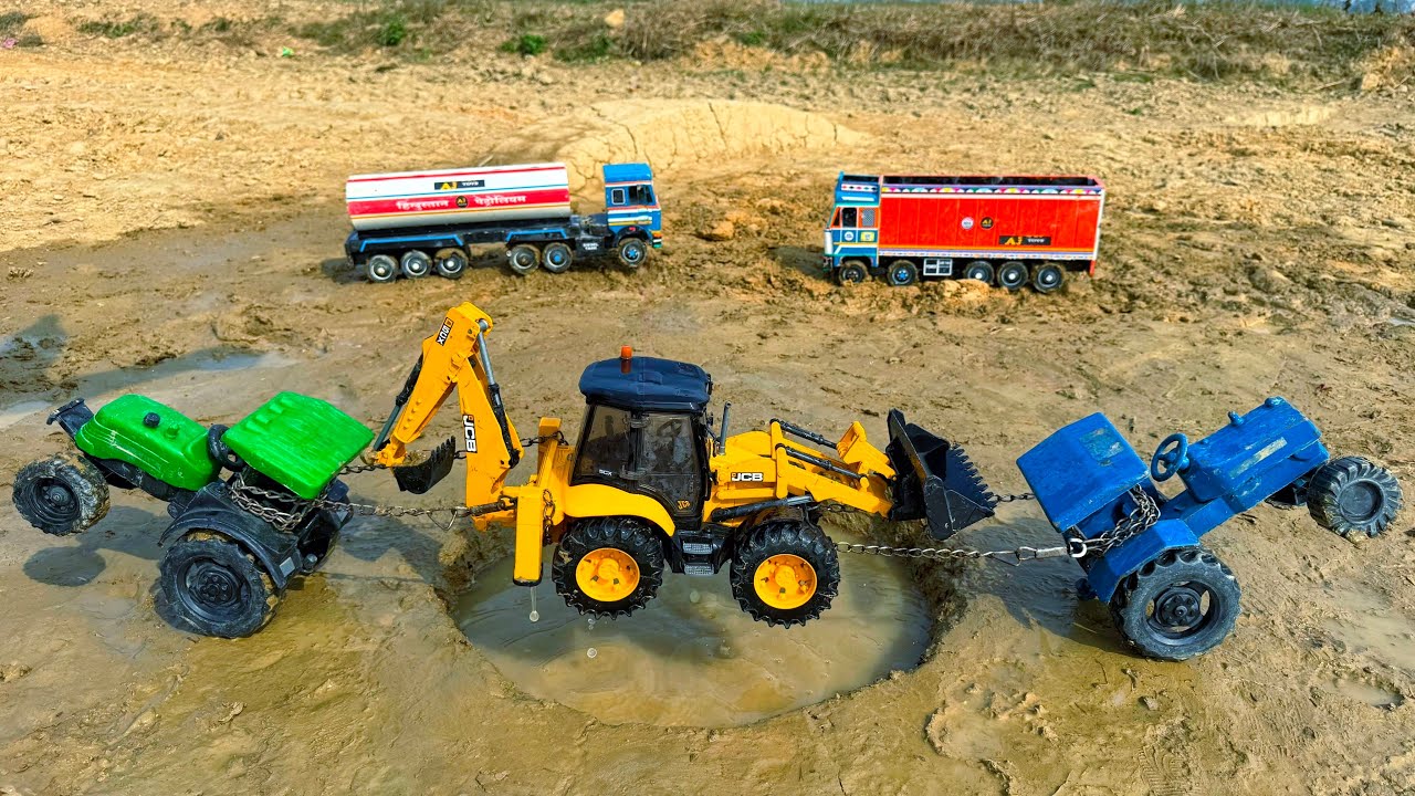 JCB Tractor Cartoon Video | JCB 5CX Muddy Accident Pulling Out Swaraj Tractor Mahindra Tractor