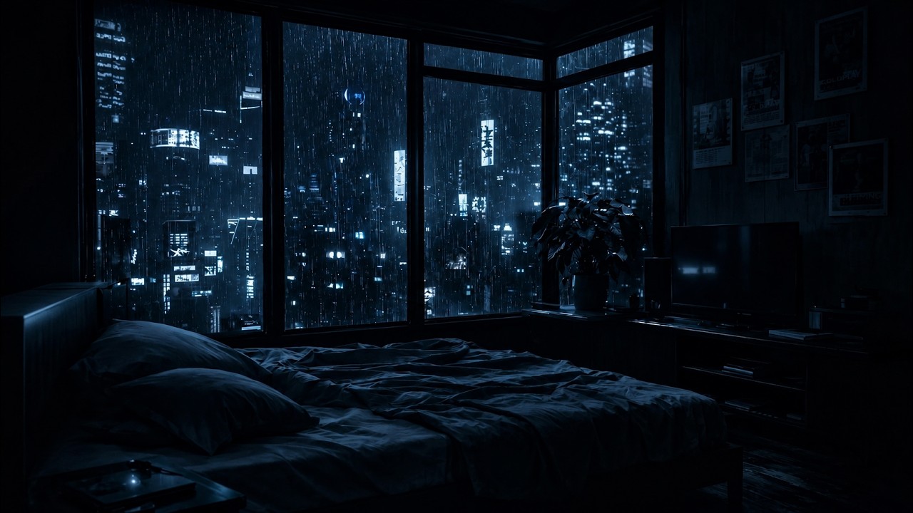 Midnight Megacity – Lonely Cyberpunk Bedroom | Rain at Midnight