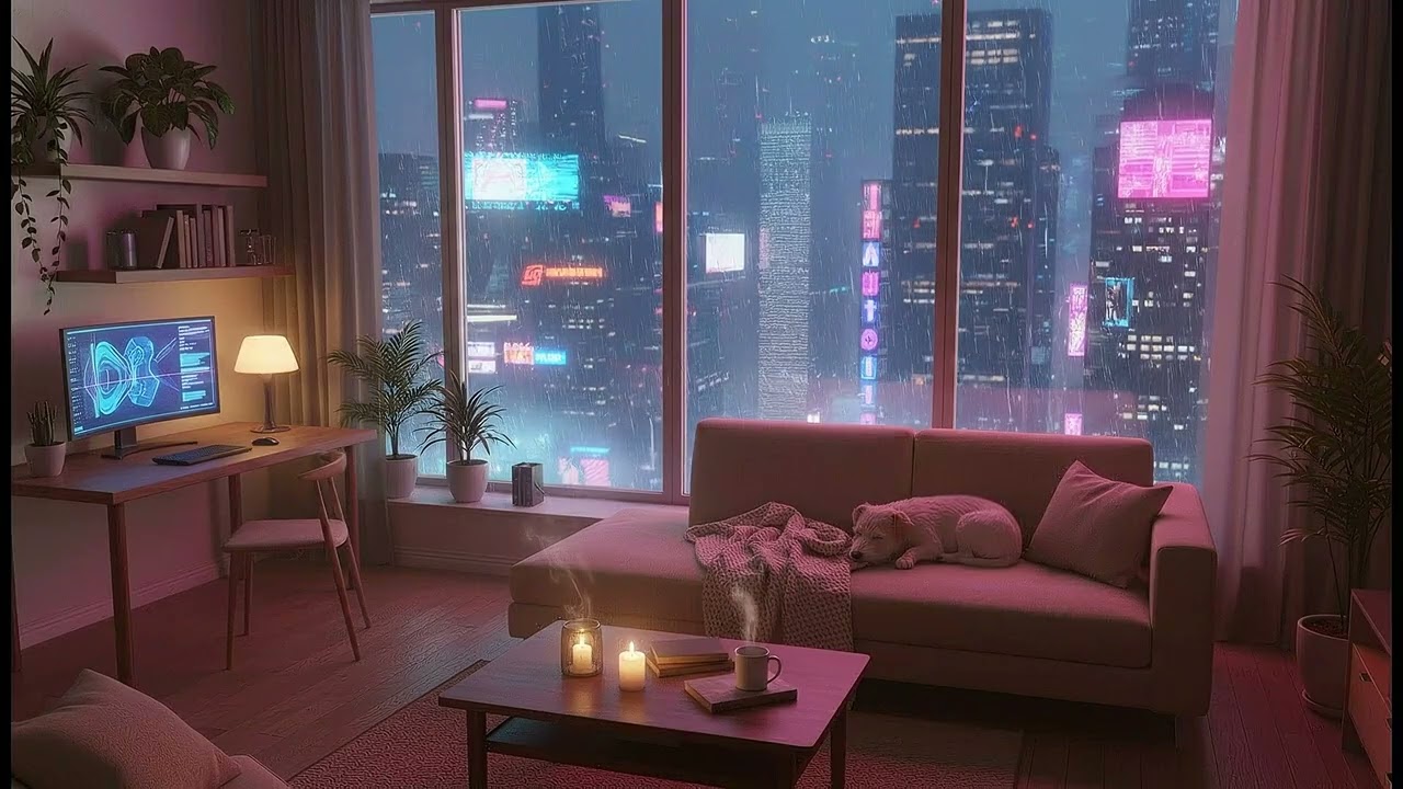 Lofi Cozy Cyberpunk Apartment Ambience for Sleep & Study (4K)