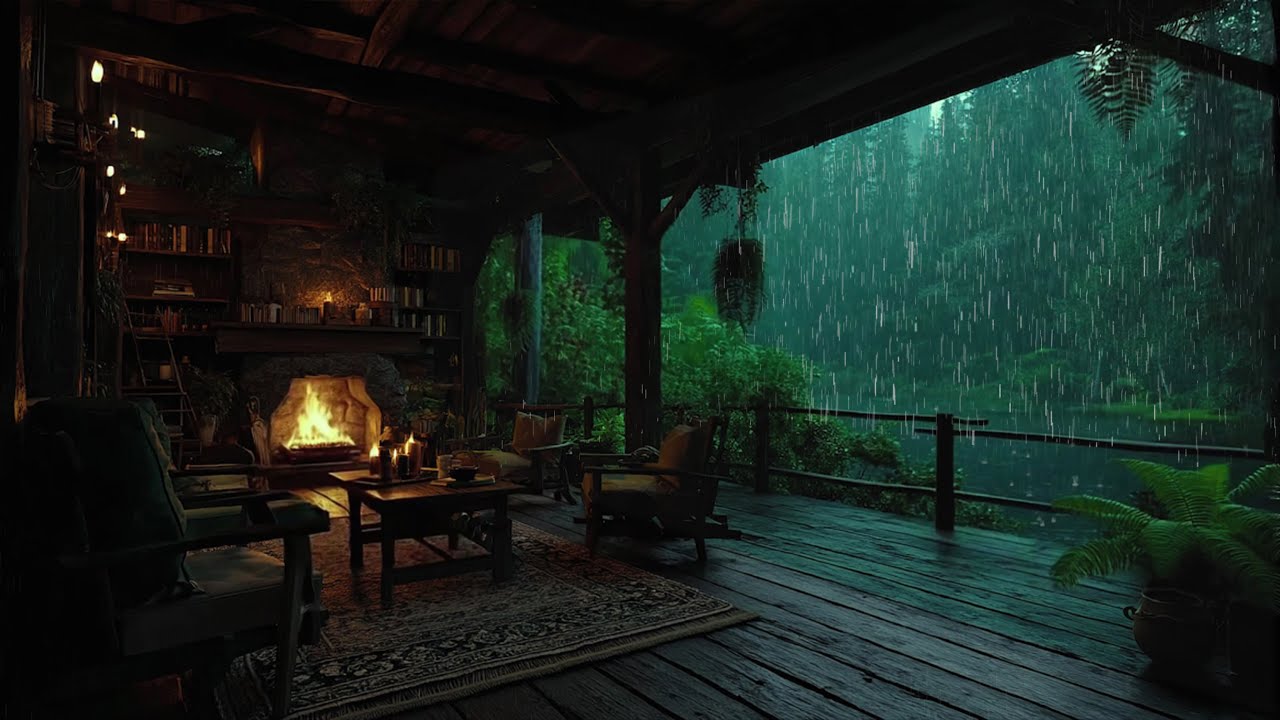Find Peace & Quiet with Rain & Fire Place In Cozy Wooden Cabin 🛖  Sleep Peacefully with Rain