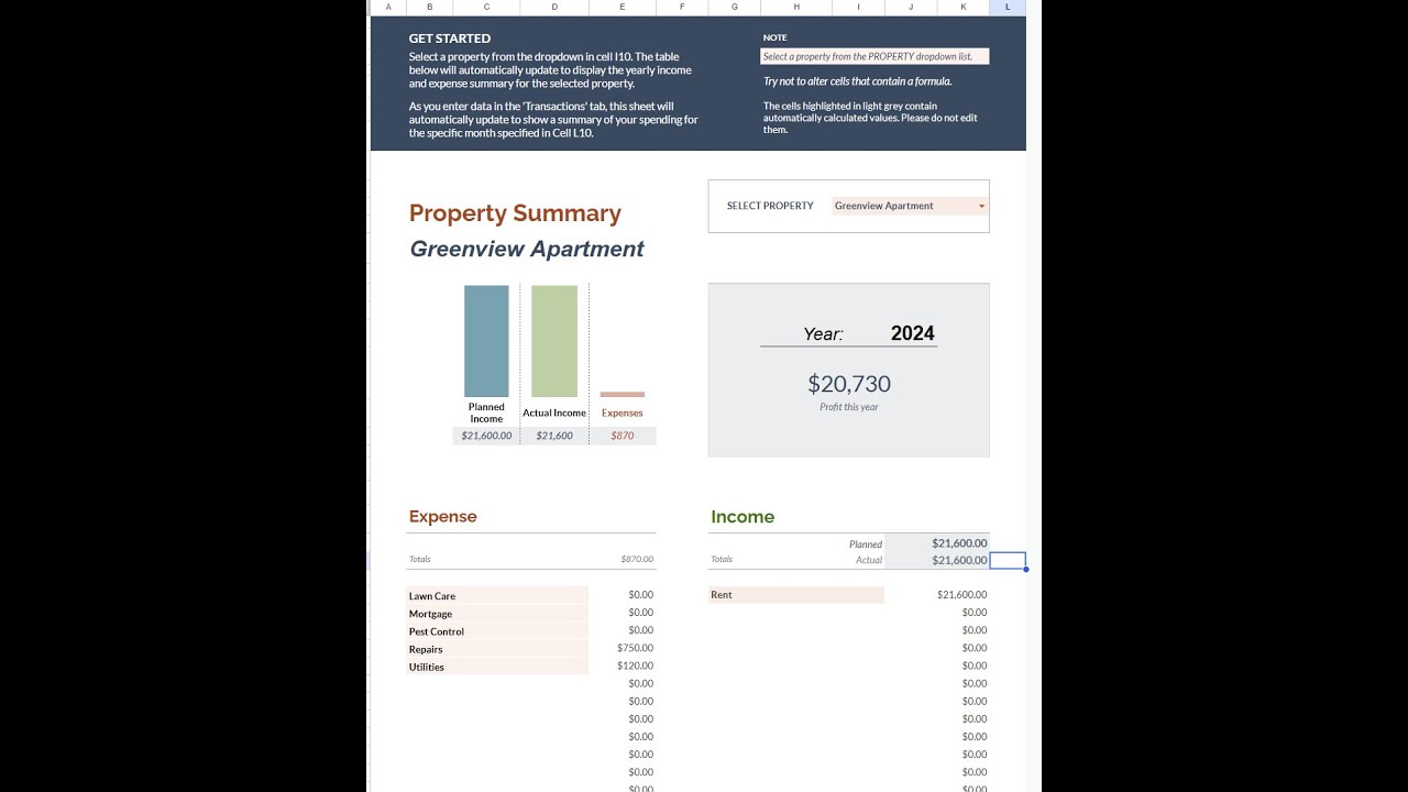 How to use the Smart Rental Property google sheet template