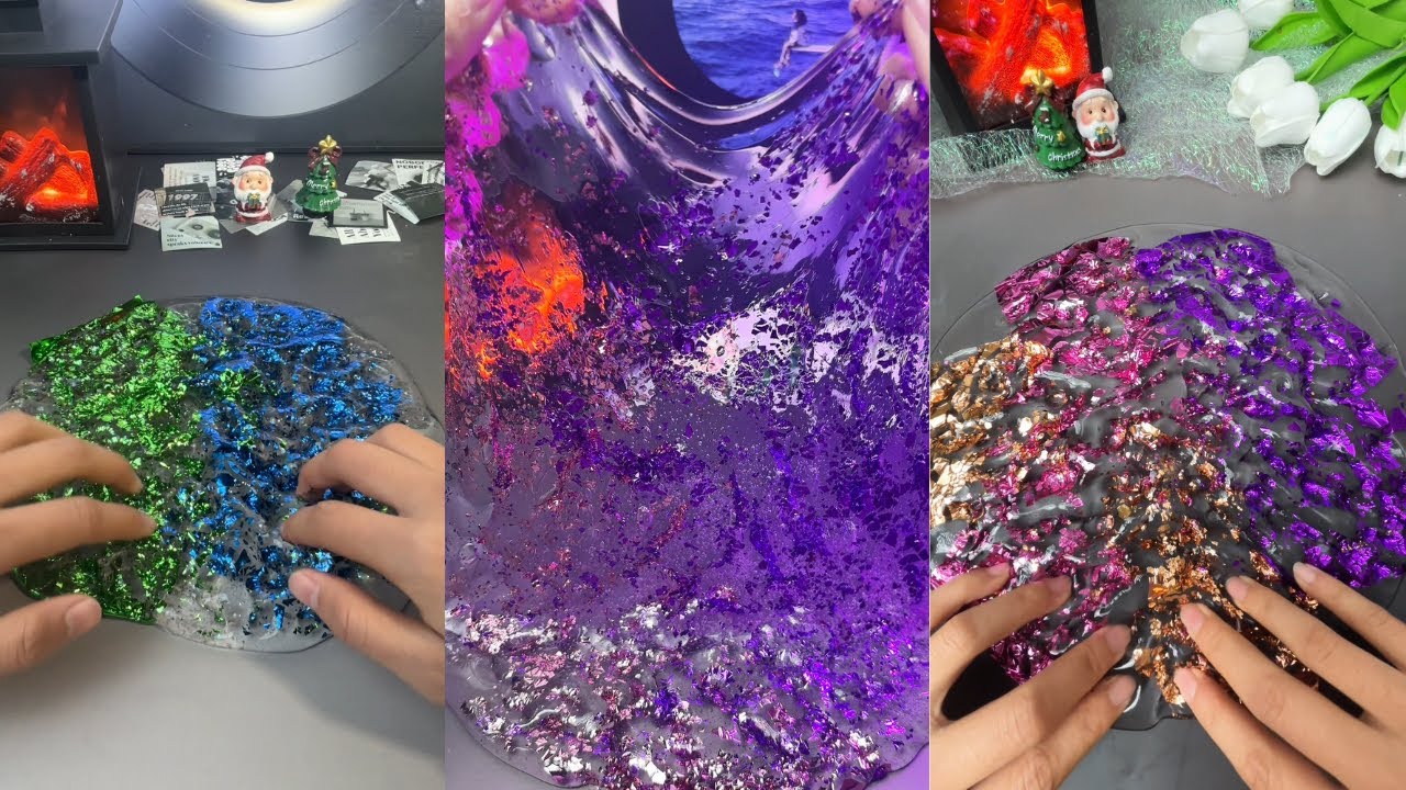 Creating a “foil Confetti “Slime | Satisfying Video & Stretching ASMR #satisfyling #slimevideos 