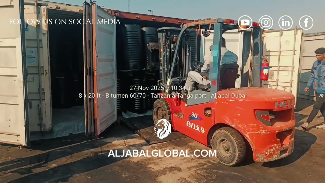 Loading 8×20ft Bitumen Containers | Al-Jabal Holding Export to Tanga Port, Tanzania (Dec 2025)