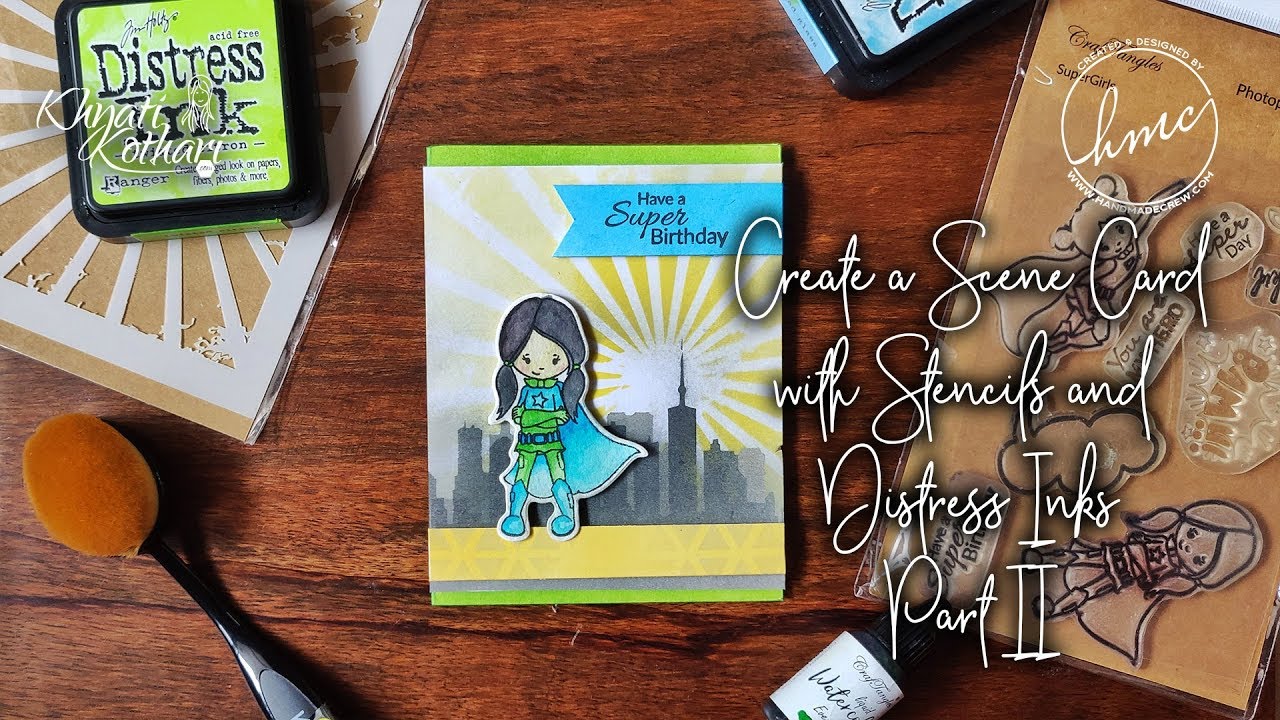 Create a superhero scene card with distress inks and stencil 2 [DIY start to end tutorial]