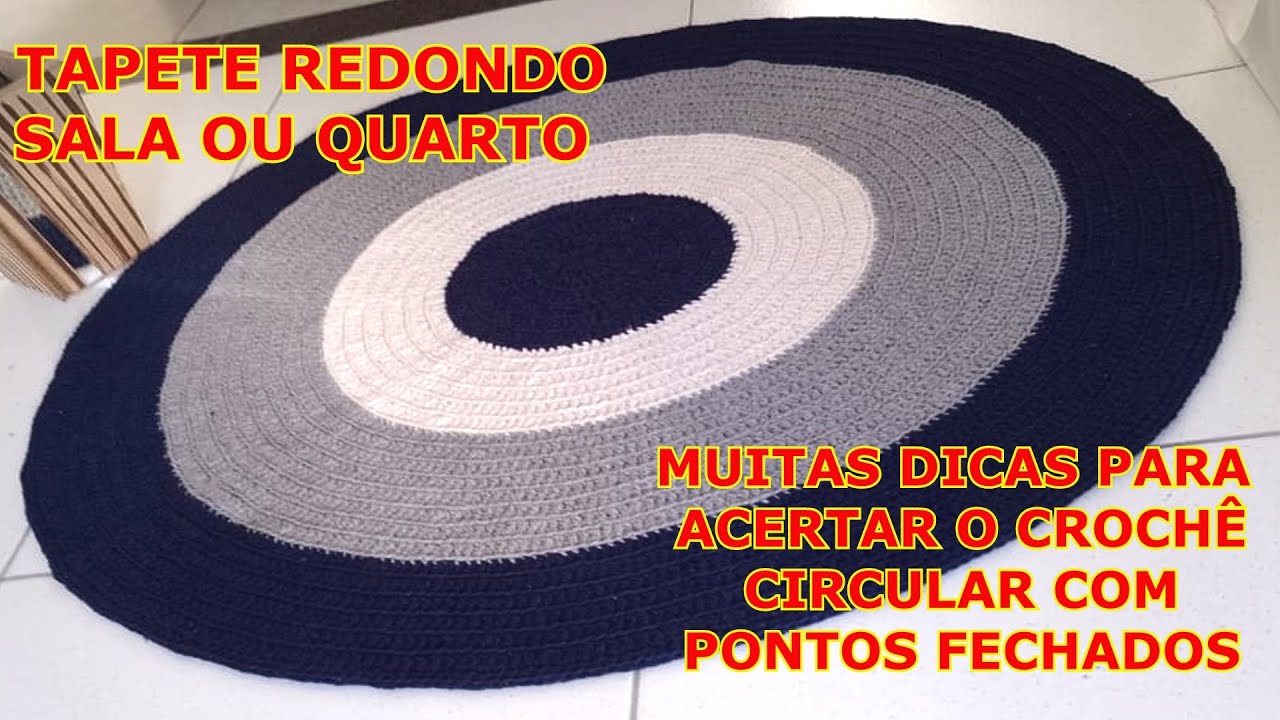 TAPETE REDONDO DE CROCHÊ ❤️ 1 METRO DE DIÂMETRO P/ QUARTO OU SALA com fio duplo (2 fios de barbante)