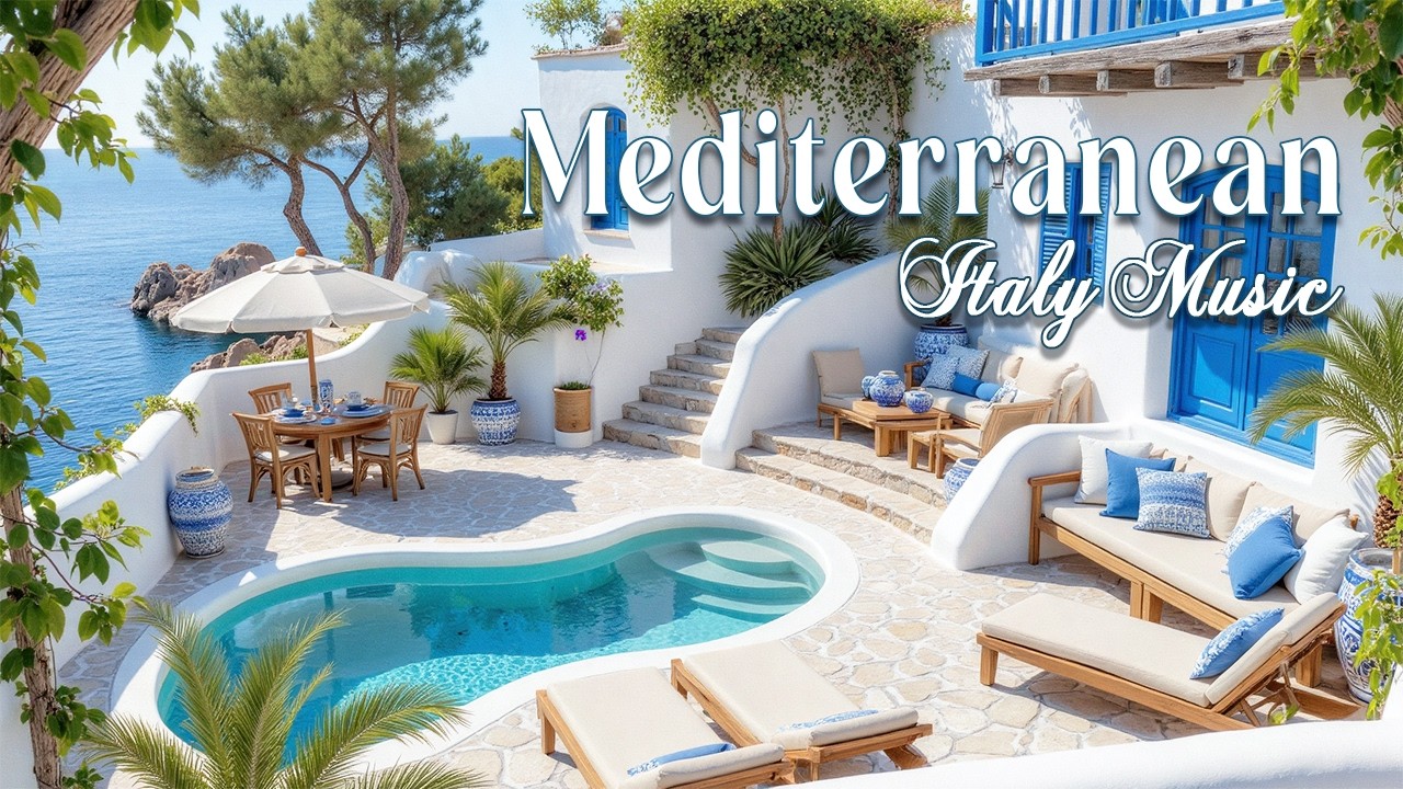 Italian Vibes & Mediterranean Music 🎶 3+ Hours Scenic Seaside Villa & Turquoise Ocean Relaxation 4K