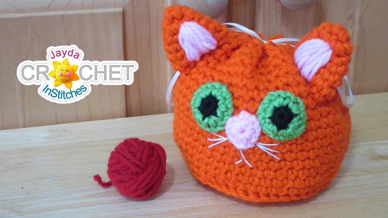 Kitty Cat Drawstring Sack - Loot Bag Crochet Pattern & Tutorial