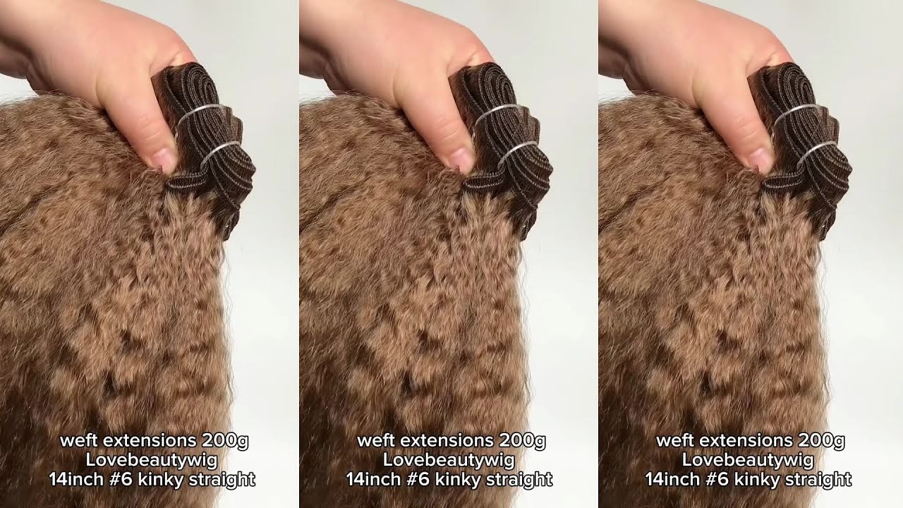 lovebeautywig | 14inch Medium Brown Kinky Straight Machine Weft Hair Extensions #weftextensions
