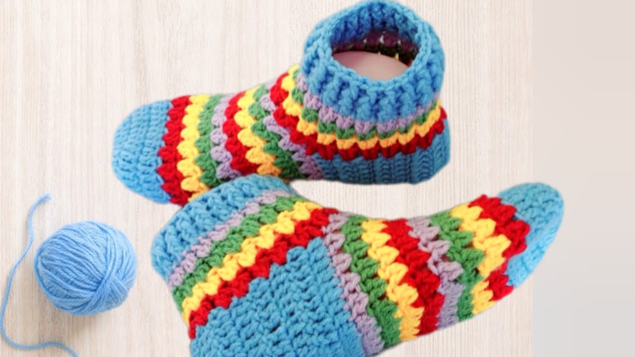 فكرة اقتصادية، سهلة ومناسبة للمبتدئين|جوارب كروشيه ببقايا الخيوط  | Scrap Yarn Crochet Socks