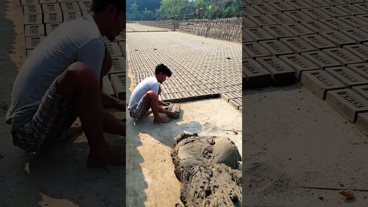 手作業による土レンガ作り.#shorts  #construction #brickmaking