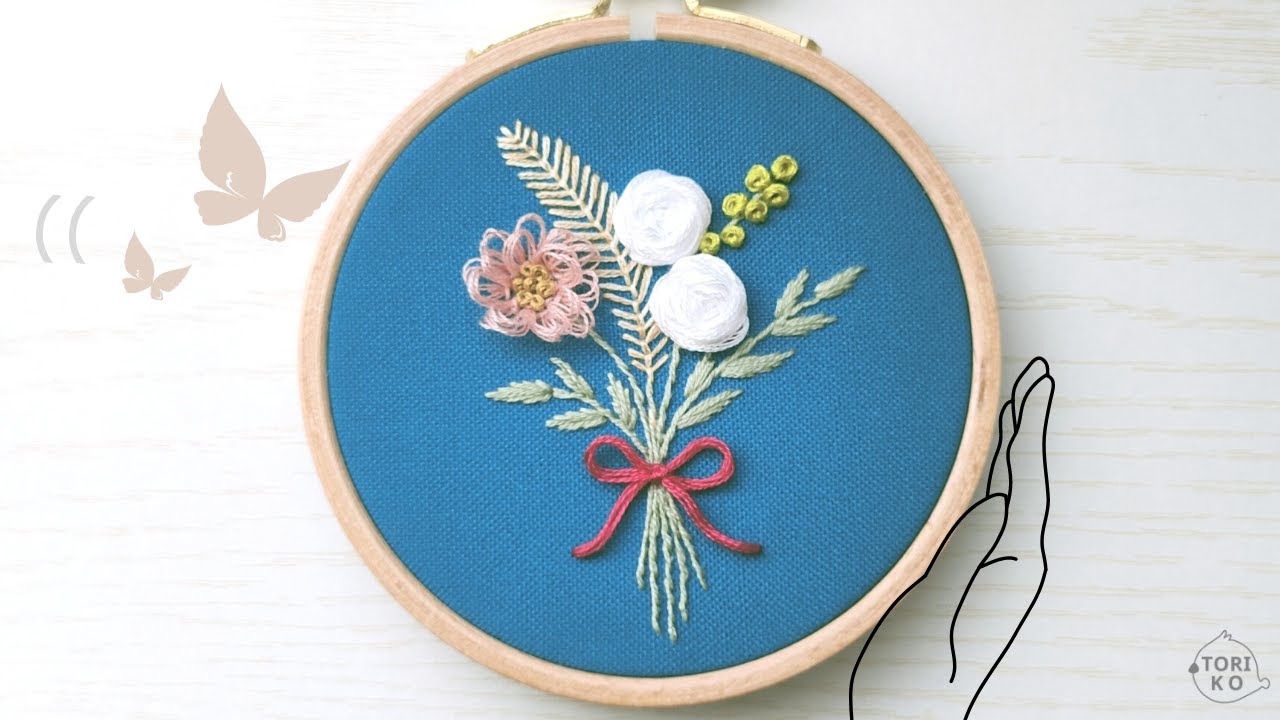 ふんわりお花と立体リボン花束刺繍のやり方♪立体刺繍初心者さん♪卒園・卒業にもっ♪
