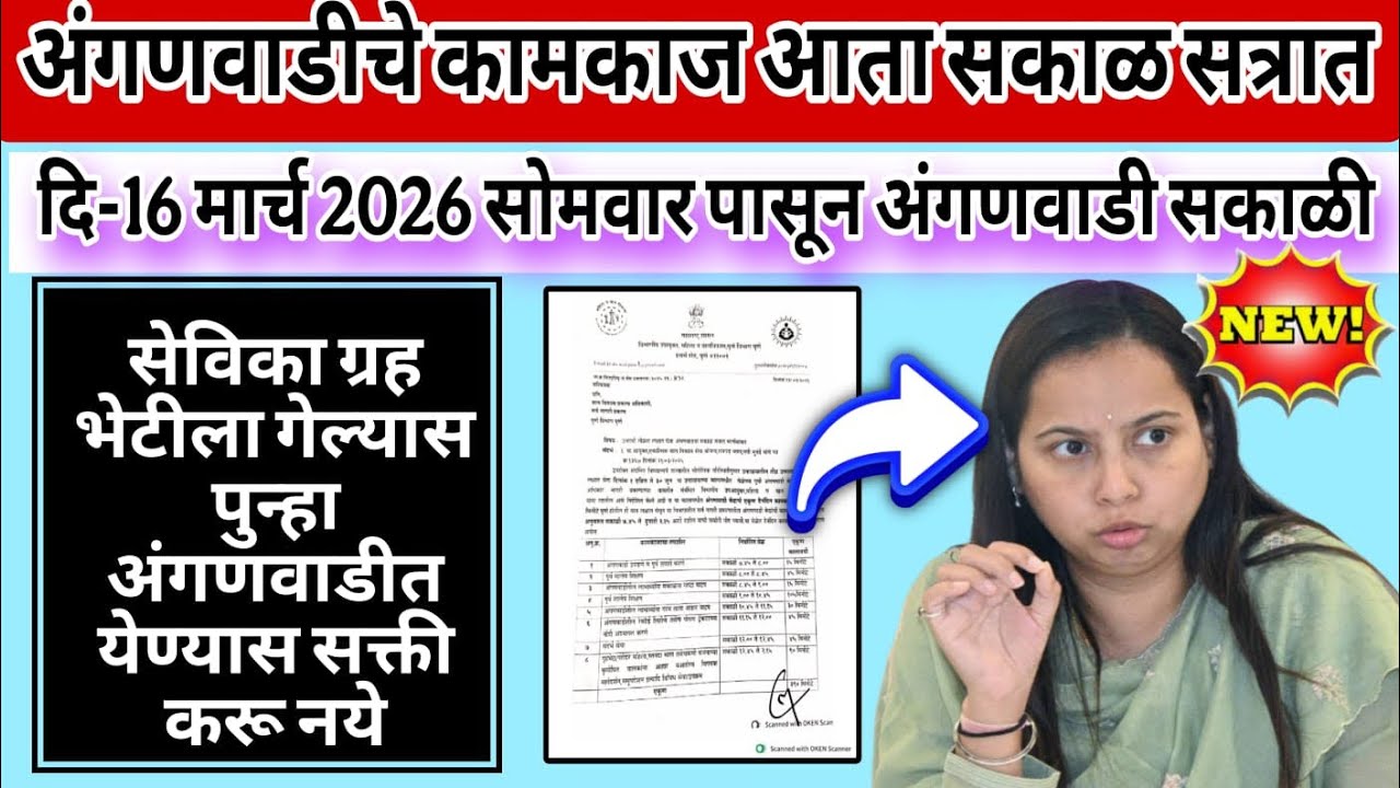 उन्हाची तीव्रता लक्षात घेता दिनांक 16 मार्चपासून अंगणवाडी चे कामकाज सकाळ सत्रात सुरू होणार...