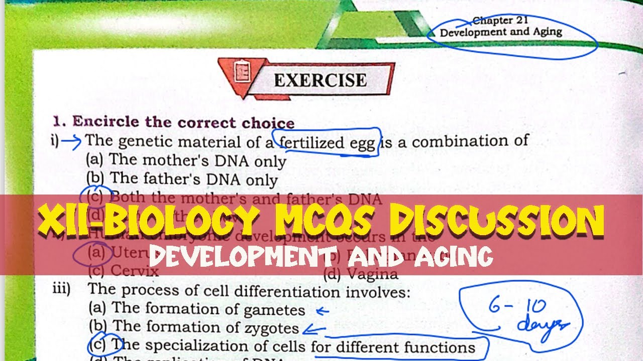Xii Biology STB new book MCQs discussion || Chapter 21 Development and aging