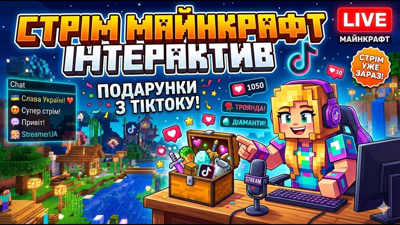 Стрімчик Minecraft інтерактив основа на ТІК ТОК ! ТУТ ЧАТІК ДЛЯ ЗРУЧНОСТІ