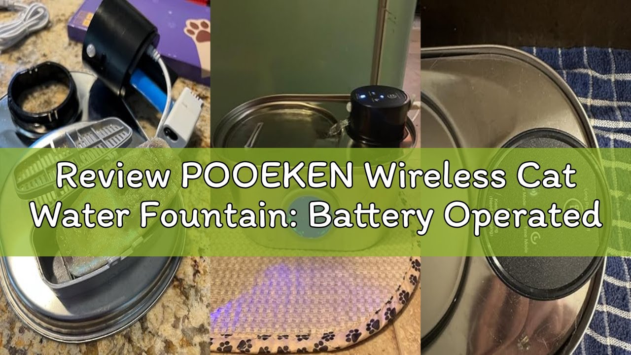 Review POOEKEN Wireless Cat Water Fountain: Battery Operated Stainless Steel Pet Fountain, Automatic
