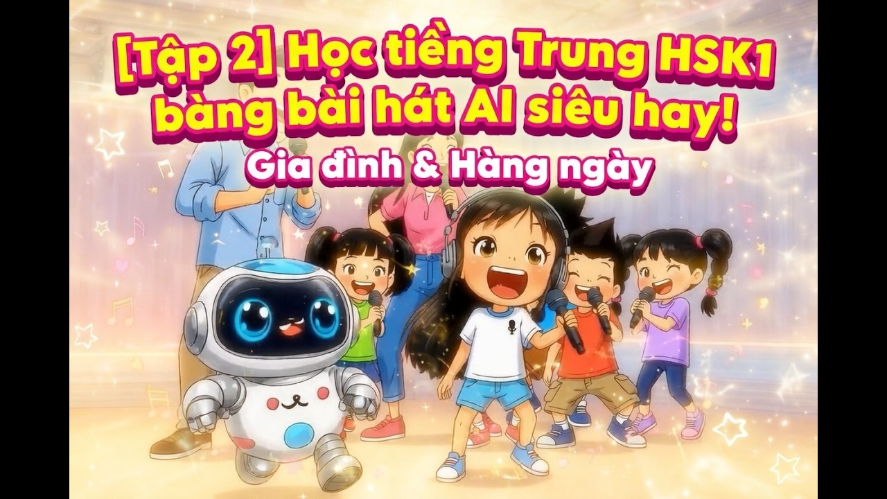 [Tập 2] Học tiếng Trung HSK1 bằng bài hát AI siêu hay! Gia đình & Hàng ngày: Jiā rén-Měitiān kāixīn