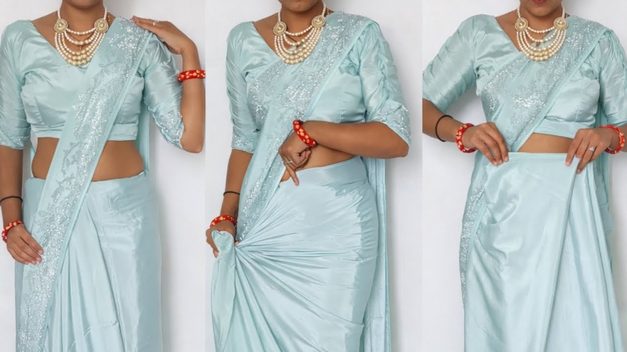 satin silk/art silk/synthetic silk/Step by Step Saree Draping for Beginners/Quick & Easy Guide
