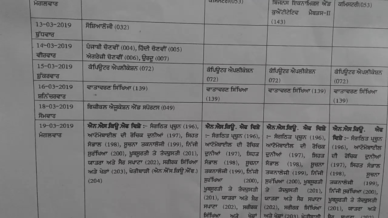 2020  board examination 12th class date sheet 2019 pseb board 2019 # date sheet