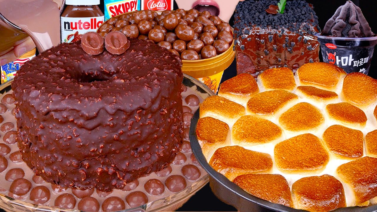 ASMR MALTESERS CHOCOLATE MILK KITKAT MAGNUM ICE CREAM CAKE NUTELLA DESSERT MUKBANG먹방咀嚼音EATING SOUNDS