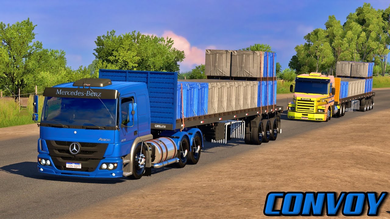 ETS2 CONVOY DE ATEGO + SCANIA 113 + SCANIA NTG CARGADO DE ASFALTO - MAPA CEIBO - ETS2 MODS 1.49