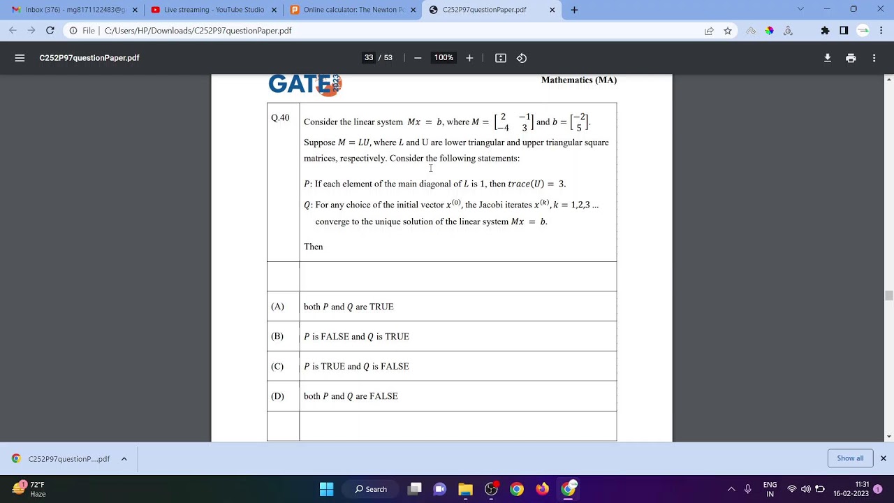 GATE 2023 NUMERICAL ANALYSIS COMPLETE SOLUTION | TOTAL 6 MARKS | Q 28, 29, 50, 51