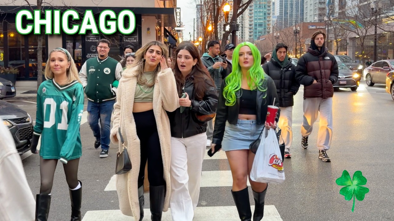 Chicago ☘️ St. Patrick's Day Weekend Walk On Saturday | March 14, 2026 | 4K 60fps City Sounds