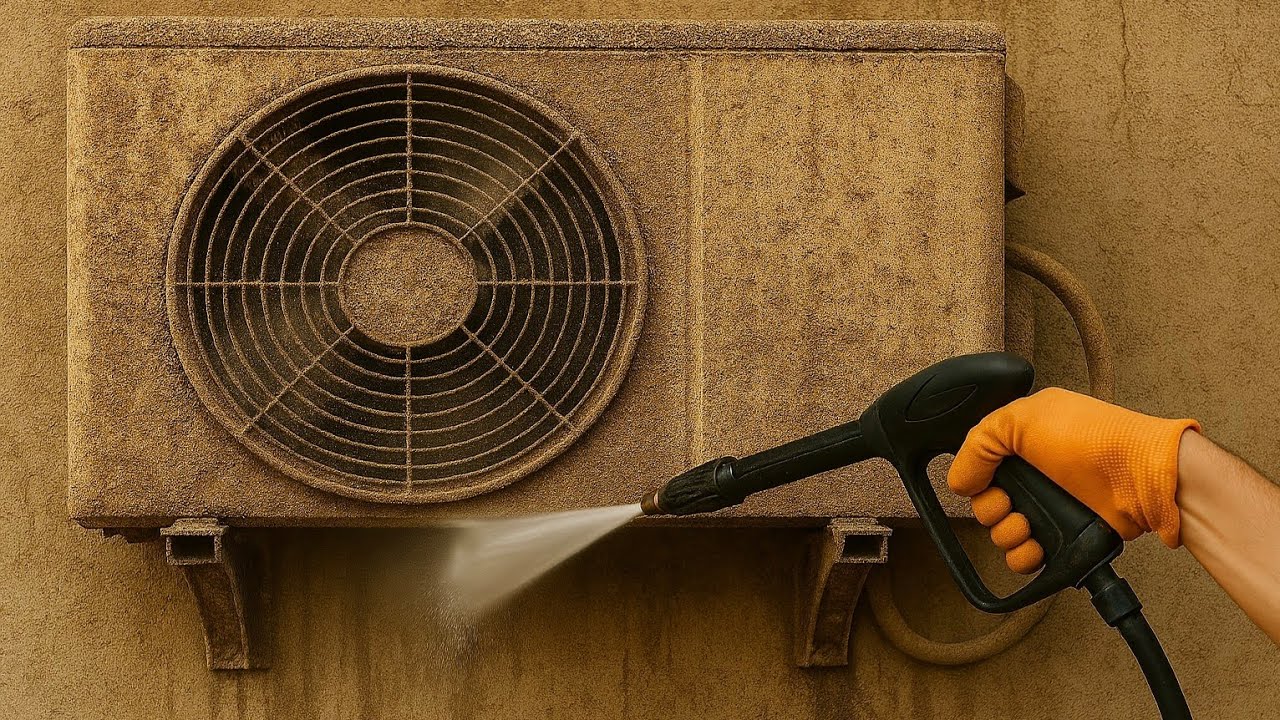 Satisfying ASMR Cleaning Air Conditioner Outdoor Unit with Pressure Washer | No Talking