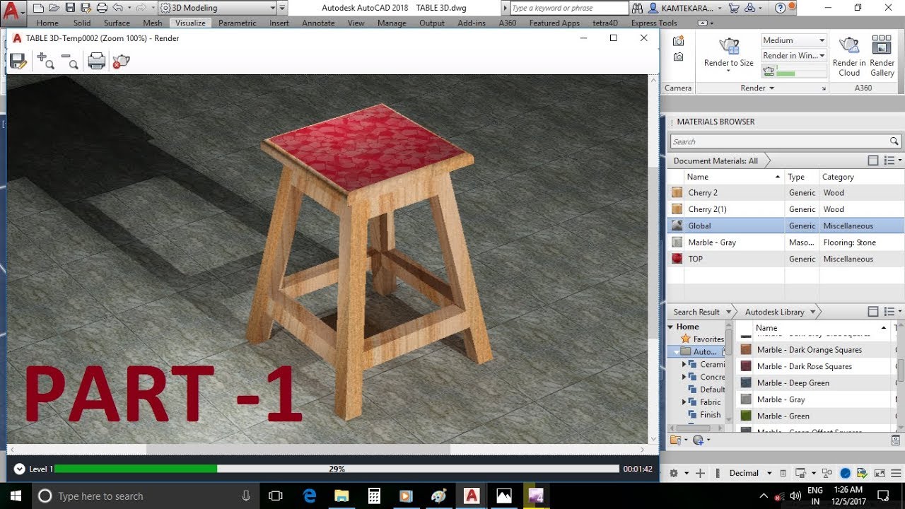 3D-моделирование в AutoCAD — Учебное пособие по созданию табурета, часть 1 — Применение текстуры ...