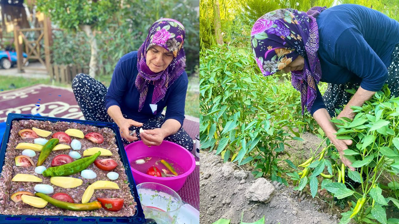 KÖYDE TAZE BİBER İLE TEPSİ TEPSİ YAPTIĞIMIZ EN LEZZETLİ KÖY YEMEĞİ ~ LEZZET KÖY EVİ