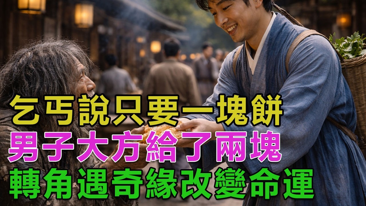 民間故事：乞丐說只要一塊餅，男子大方給了兩塊，轉角遇奇緣改變命運