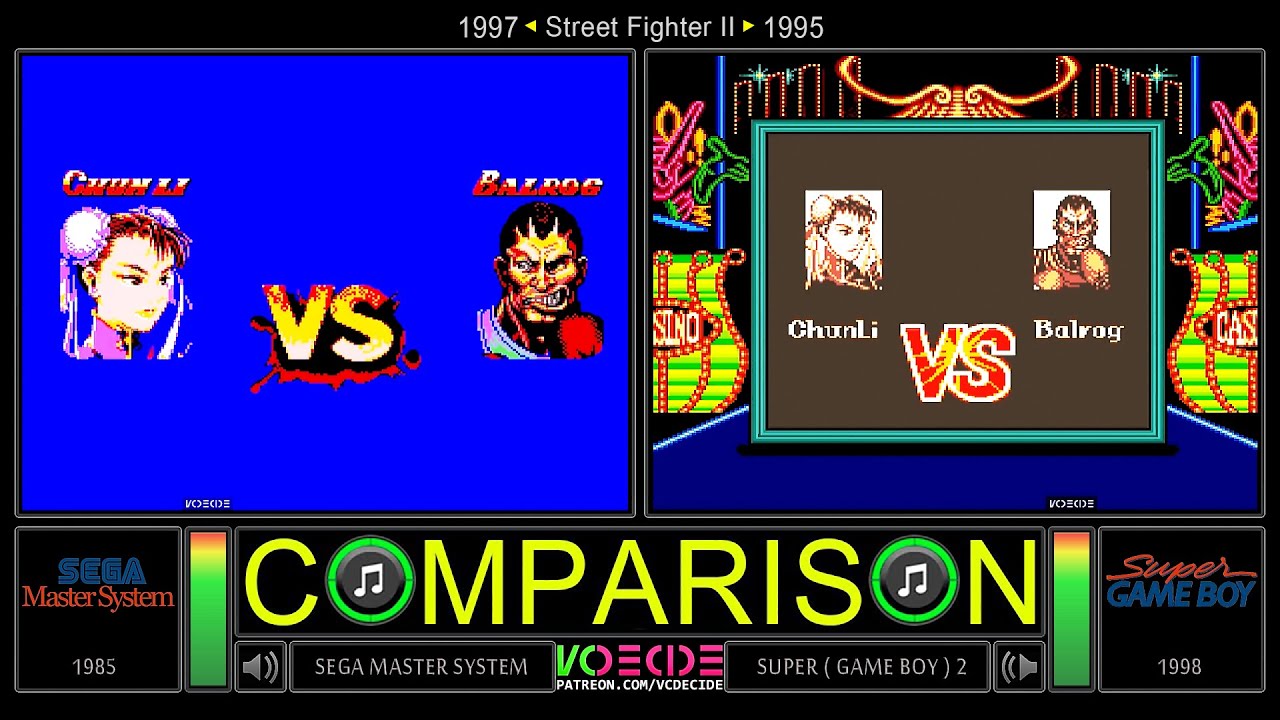 Street Fighter II (Master System vs Game Boy) Side by Side Comparison - Dual Longplay | VCDECIDE