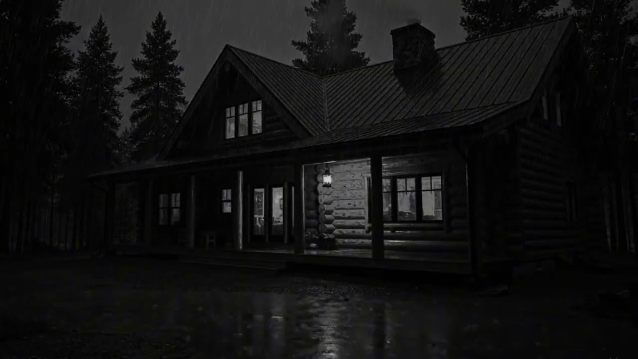 Heavy Rain Pouring on Cabin Porch | Deep Thunder for Sleep All Night