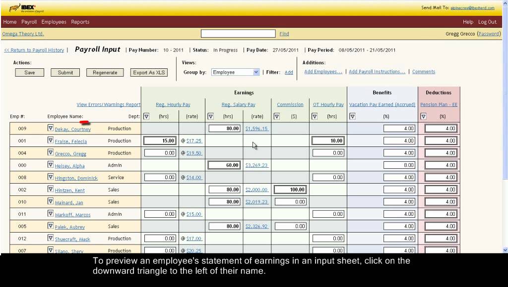 How to preview a single employee statement of earnings from the input sheet