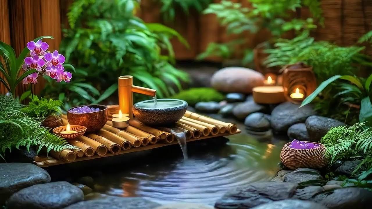 Relaxing Sleep Escape || Bamboo Water Sounds & Healing Piano for Stress Relief
