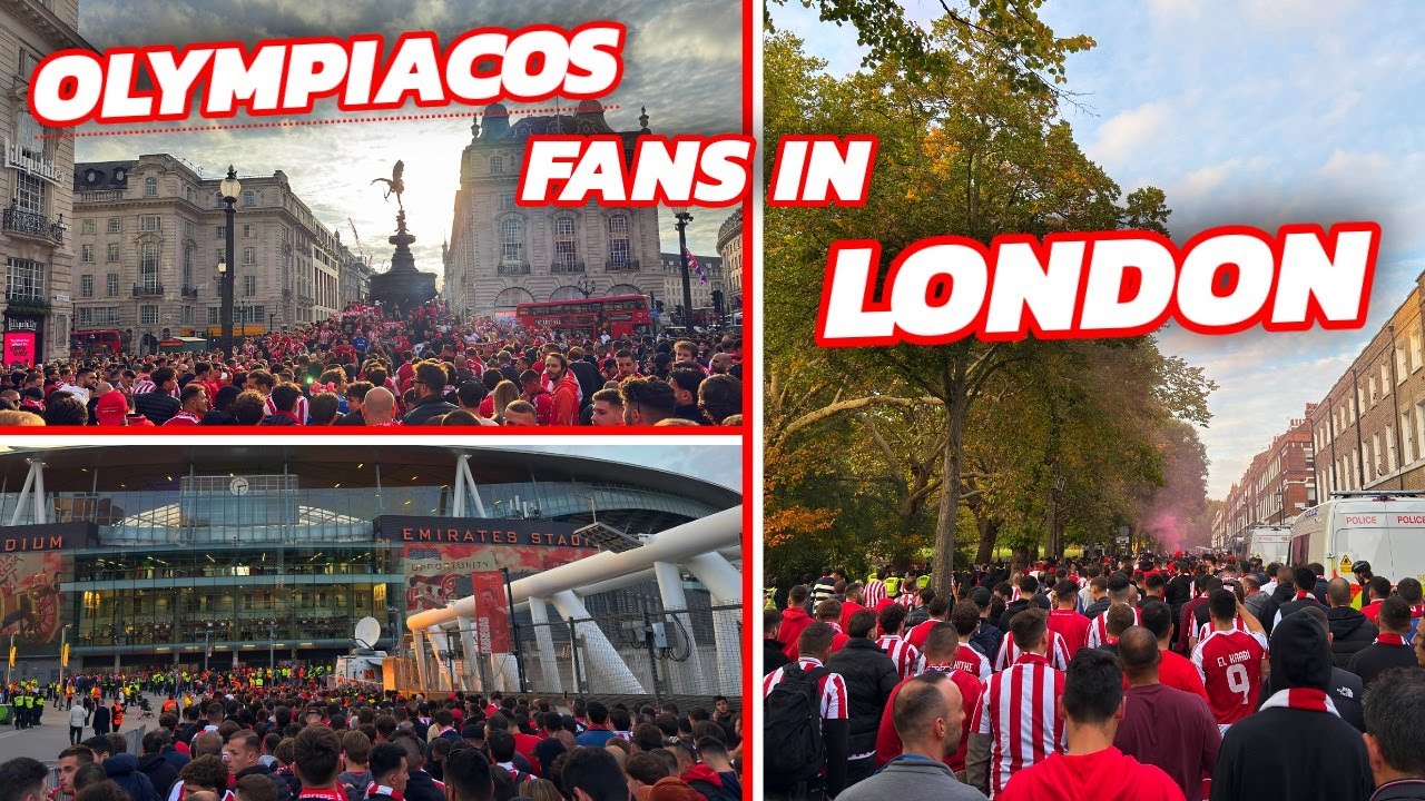 OLYMPIACOS FANS IN LONDON🔥GATE 7 Groups Marching to Emirates Stadium🔴