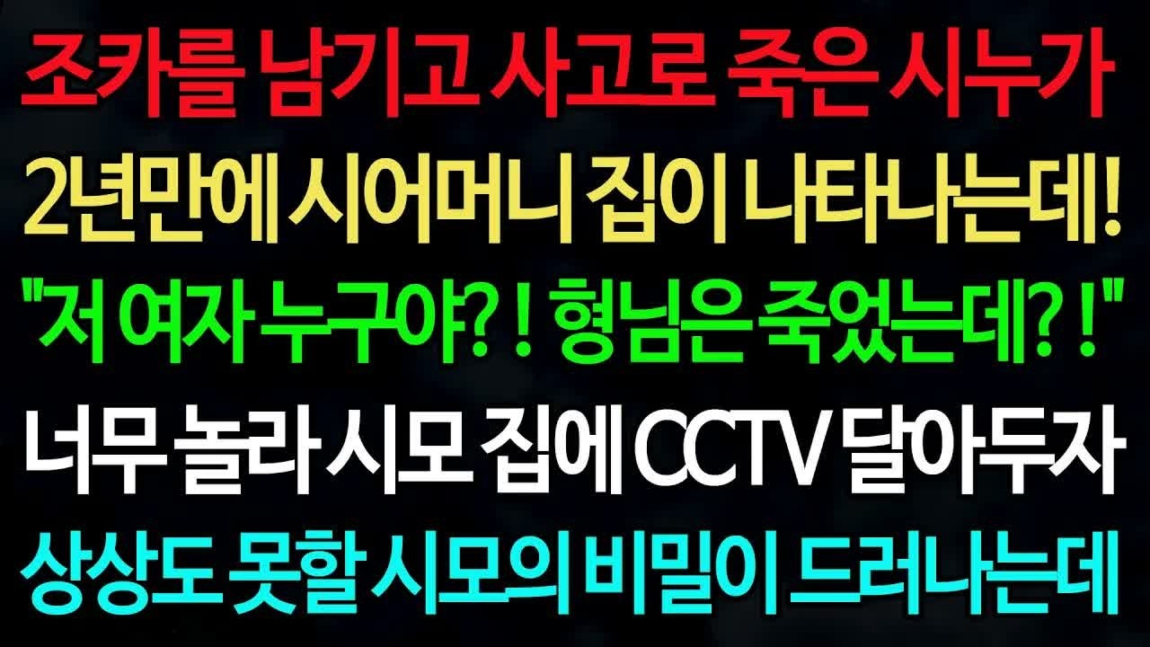 실화사연 조카를 남기고 사고로 죽은 시누가 2년만에 시어머니 집이 나타나는데!! ＂저 여자 누구야？! 형님은 죽었는데？!＂⧸실화사연⧸신청사연⧸사이다썰⧸반전사연⧸사연라디오
