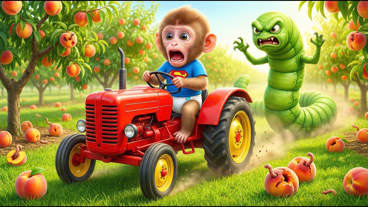 🐒🚜Monkey Bini Drives Tractor to Fight Giant Mutant Worm 🐛| Panda Police Rescue🐼|Monkey videos