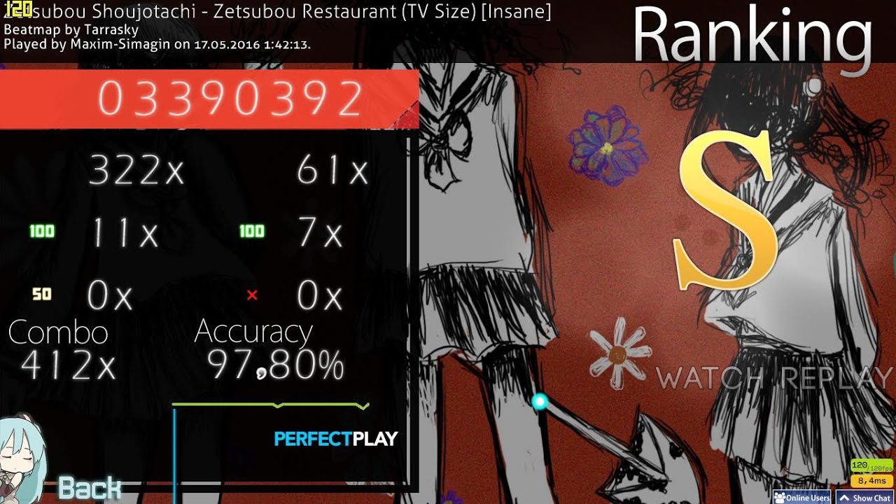 OSU! Zetsubou Shoujotachi - Zetsubou Restaurant (TV Size) (Tarrasky) [Insane]