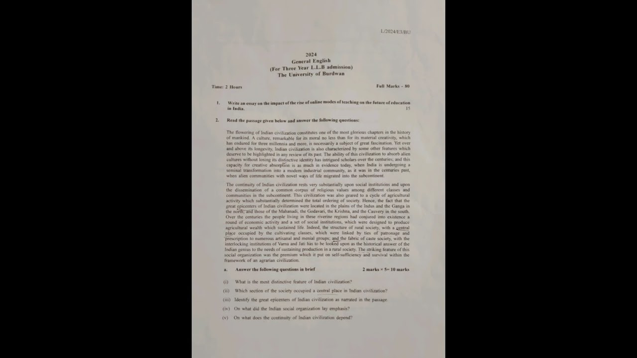 Burdwan University 3-year LLB Question Paper || 2024 || New Pattern || #llb #question #2024