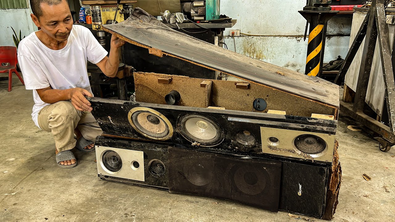 Restoration Of Seriously Damaged 3-Way Speaker // Renovating Pair Of Old Speakers For A Mechanic