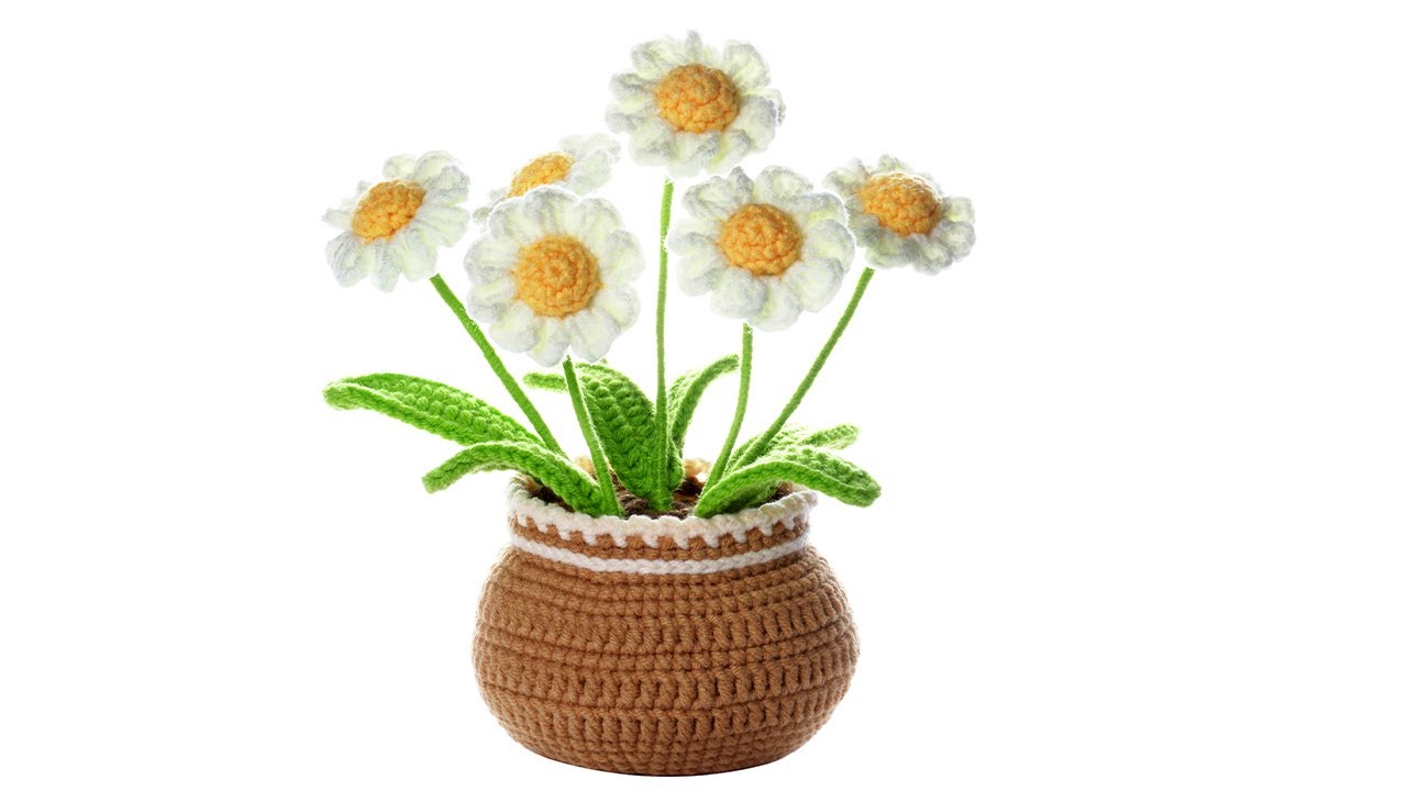 Marguerite pot -4: How to crochet Marguerite's  small leaves ？