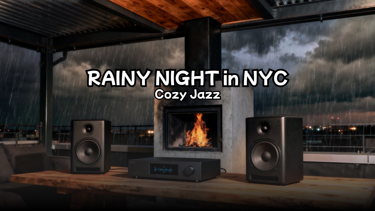 Rainy Night in NYC 🌧 Cozy Fireplace Jazz for Late Night Work & Relaxing