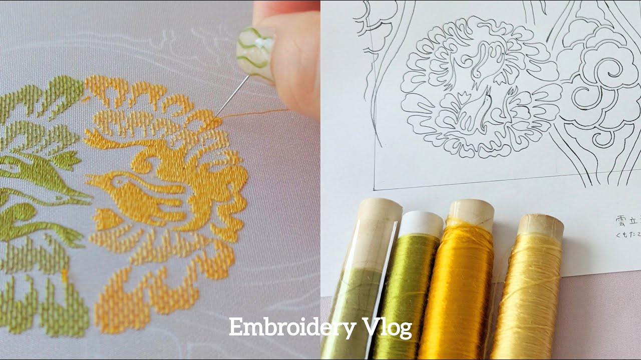 【日本刺繍】有職文様「向鳥丸紋」🪡　平安時代から続く伝統文様を刺繍します